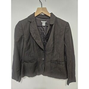 Ann Taylor Petites Brown Pinstripe Wool Blend Blazer Jacket 6P Professional